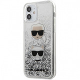 Husa TPU Karl Lagerfeld pentru Apple iPhone 12 mini, Liquid Glitter 2 Heads, Argintie KLHCP12SKCGLSL