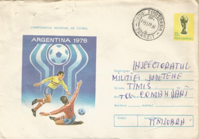 Romania, Campionatul mondial de fotbal, Argentina, 1978, plic circulat, 1979 foto
