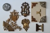 Cumpara ieftin Lot Ornament Placheta Decoratie Paftala arta stil Baroc Art Nouveau Jugendstil, balama inchizatoare coltar pt album foto antic carte legatorie piele