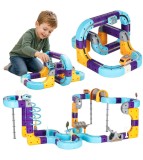 Set de Constructie Magnetic Circuit Masinute 127 Piese cu Vehicule Reincarcabile