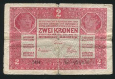 q418 UNGARIA AUSTRIA BANCNOTA DE 2 korona coroane 1917 serie peste 7000 RARA lipita pe spate
