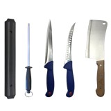 Cumpara ieftin Set 2 cutite profesionale de macelarie, injunghiat, transat, dezosat, filetat, masat pentru ascutit, satar, suport magnetic