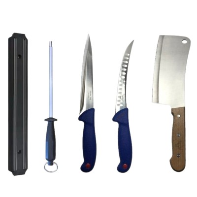 Set 2 cutite profesionale de macelarie, injunghiat, transat, dezosat, filetat, masat pentru ascutit, satar, suport magnetic foto