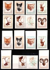 Ungaria 1966, Mi #2255-2261 A+B**, dant + ned, fauna, trofee de vanatoare, MNH. Cota 94,- &euro;!