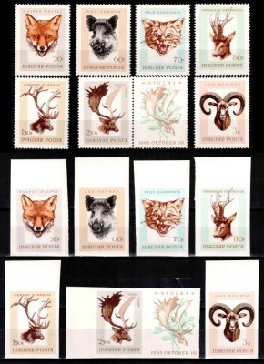 Ungaria 1966, Mi #2255-2261 A+B**, dant + ned, fauna, trofee de vanatoare, MNH. Cota 94,- &amp;euro;! foto