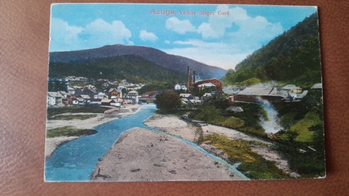 Carte postala, Azuga vedere dinspre gara, inceput de secol XX