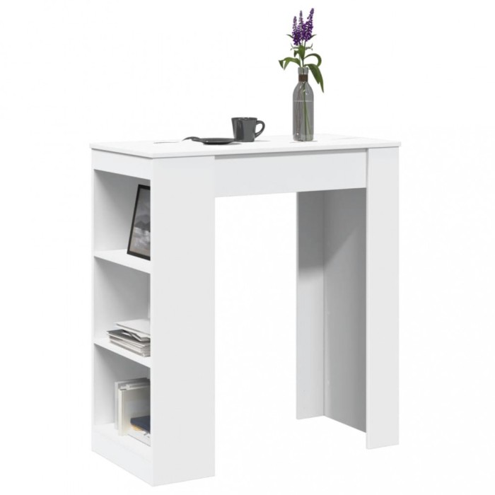 Gossi masa de bar cu rafturi, alb, 95x47x103,5 cm, lemn prelucrat