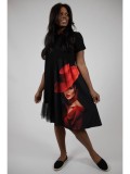 Cumpara ieftin ROCHIE MIDI ASIMETRICA CU MANECA SCURTA SI TUL LADY IN RED ENIGMA SCARLET TALIE UNICA Multicolora