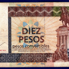 (2) BANCNOTA CUBA - 10 PESOS CONVERTIBLES 2012, MONUMENTUL LUI MAXIMO GOMEZ