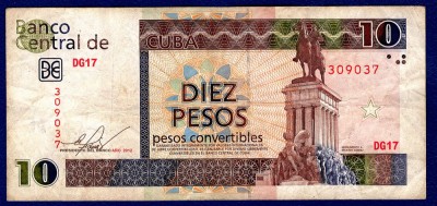 (2) BANCNOTA CUBA - 10 PESOS CONVERTIBLES 2012, MONUMENTUL LUI MAXIMO GOMEZ foto