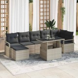 Set de canapea pentru grădină, 8 piese, cu perne, gri deschis, din ratan sintetic