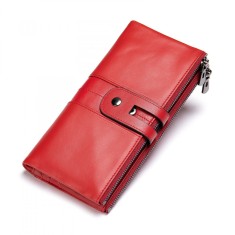 Portofel dama, BUSY LDY&amp;GTM&reg; Gaya, piele naturala, antiscanare carduri RFID, compartiment smartphone, sloturi sim si memory card, rosu