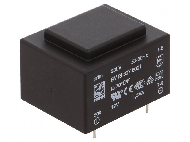 Transformator &icirc;ncapsulat 1,3VA 230VAC 12V 108mA PCB