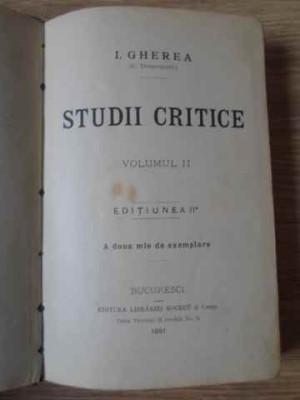 STUDII CRITICE VOL.2-IOAN D. GHEREA foto