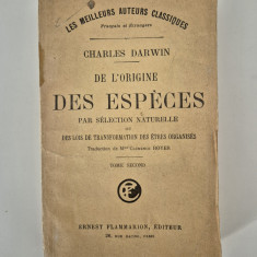 Carte veche Charles Darwin De l'origine des especes volum 2