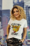 U829-2 Tricou casual cu imprimeu text &quot;felling alright&quot;