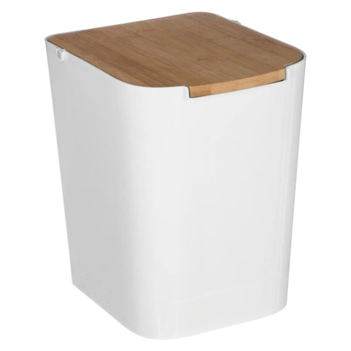 Cos gunoi 5Five Natureo cu capac, polipropilena si bambus, 5 litri, 22x19x24 cm, alb