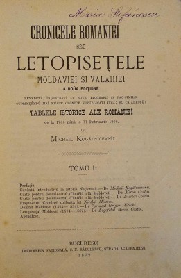 Mihail Kogălniceanu Cronicele Rom&amp;acirc;niei, 1872 foto