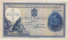 ROMANIA 5000 lei 1931 SUPRATIPAR 1940 SERIE FRACTIE VF+ foto