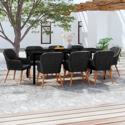 vidaXL Set mobilier de grădină cu perne, 9 piese, negru foto
