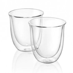 Set 2 pahare cappuccino De'Longhi, 2x190 ml, Sticla termorezistenta, Transparente, Perete dublu