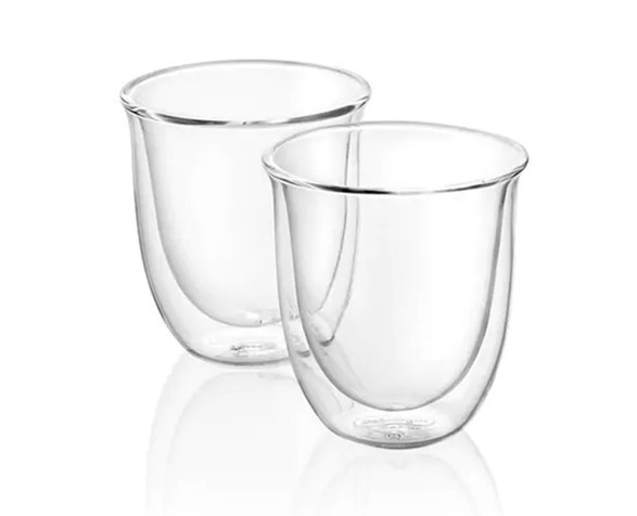 Set 2 pahare cappuccino De&#039;Longhi, 2x190 ml, Sticla termorezistenta, Transparente, Perete dublu