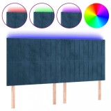 Tablie de pat cu LED, albastru inchis, 160x5x118/128cm, catifea
