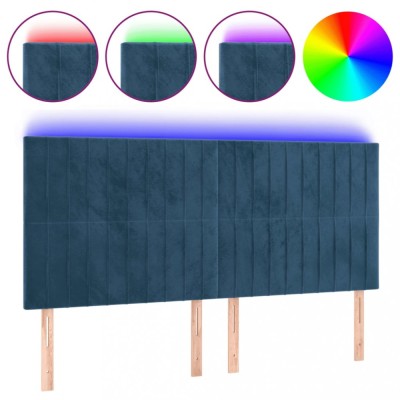 Tablie de pat cu LED, albastru inchis, 160x5x118/128cm, catifea foto