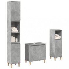 vidaXL Set mobilier de baie, 3 piese, gri beton, lemn compozit 3324947