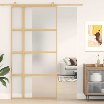 vidaXL Ușă glisantă, auriu, 102,5x205 cm, sticlă ESG mată și aluminiu foto