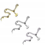 Piercing labret din oțel cu șurub - motiv șarpe, zirconii rotunde, 6 mm - Culoare zirconiu piercing: Auriu - transparent