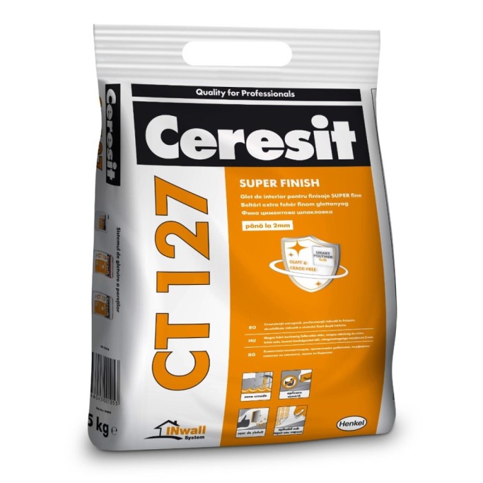 Glet pentru finisaje fine, pe baza de ciment, Ceresit CT 127, interior, 5 kg