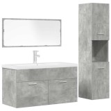 Cumpara ieftin Set mobilier de baie, 4 piese, gri beton, lemn compozit