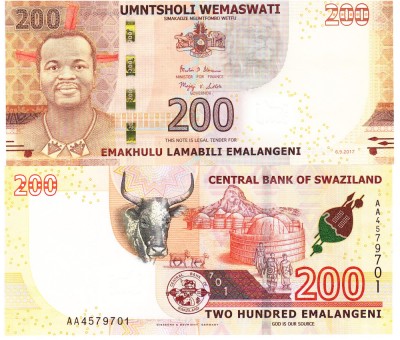 Swaziland 200 Emalangeni 2017 P-43 UNC foto