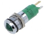 Lampă LED convexă verde 12VDC &Oslash;14mm metal/plastic