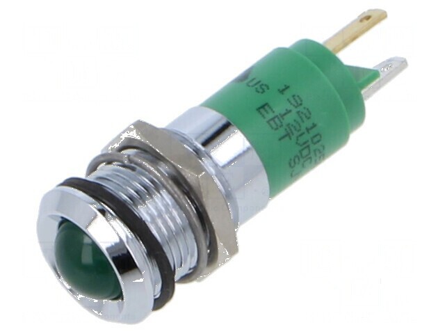 Lampă LED convexă verde 12VDC &Oslash;14mm metal/plastic