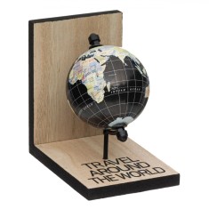 Suport pentru Cărți, Model Glob Păm&acirc;ntesc, Dimensiuni 10x14x14 cm, Culoare Negru și Maro, Lemn