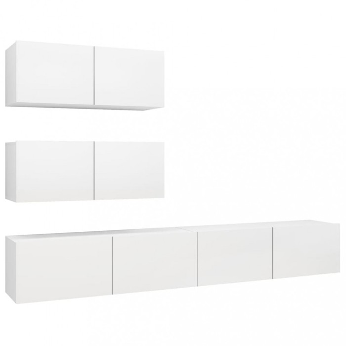 Set dulapuri TV, 4 piese, alb, lemn prelucrat