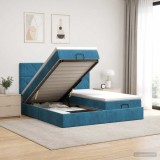 Cumpara ieftin Pat Ottoman cu Saltea si LED Albastru inchis 180 x 200 cm