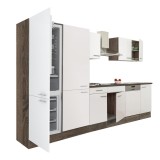 Mobilier bucatarie Leziter Yorki 340 stejar, 300cm latime, cu frigider jos, fara blat