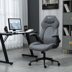 Scaun de birou ergonomic Vinsetto cu înălțime reglabilă și cotiere rabatabile, scaun înclinabil cu 5 roți, 65,5x69,5x112-122 cm, de culoare gri închis