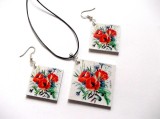 set bijuterii lemn cu maci 41815