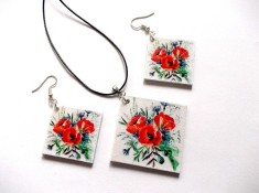 set bijuterii lemn cu maci 41815