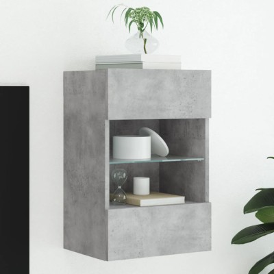 vidaXL Comodă TV de perete cu lumini LED, gri beton, 40x30x60,5 cm foto