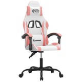 Cumpara ieftin Scaun de gaming pivotant, alb si roz, piele ecologica