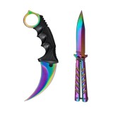 Cumpara ieftin Set 2 Cutite Karambit Fade + Balisong Butterfly, Otel, Multicolor, 123g, 22cm