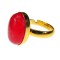 Inel argint reglabil placat cu aur cu agat rosu 14x10 MM