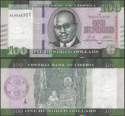 !!! LIBERIA - 100 DOLARI 2021 - P 41 - UNC / DESEN NOU foto