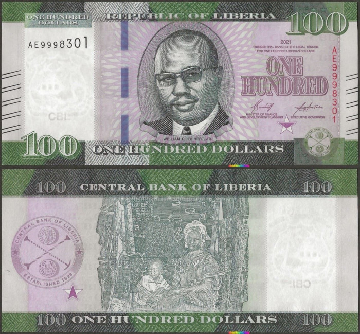 !!! LIBERIA - 100 DOLARI 2021 - P 41 - UNC / DESEN NOU