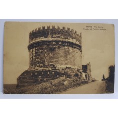 ROMA - VIA APPIA - TOMBA DI CECILIA METELLA , CARTE POSTALA ILUSTRATA , MONOCROMA, CIRCULATA , DATATA 1913
